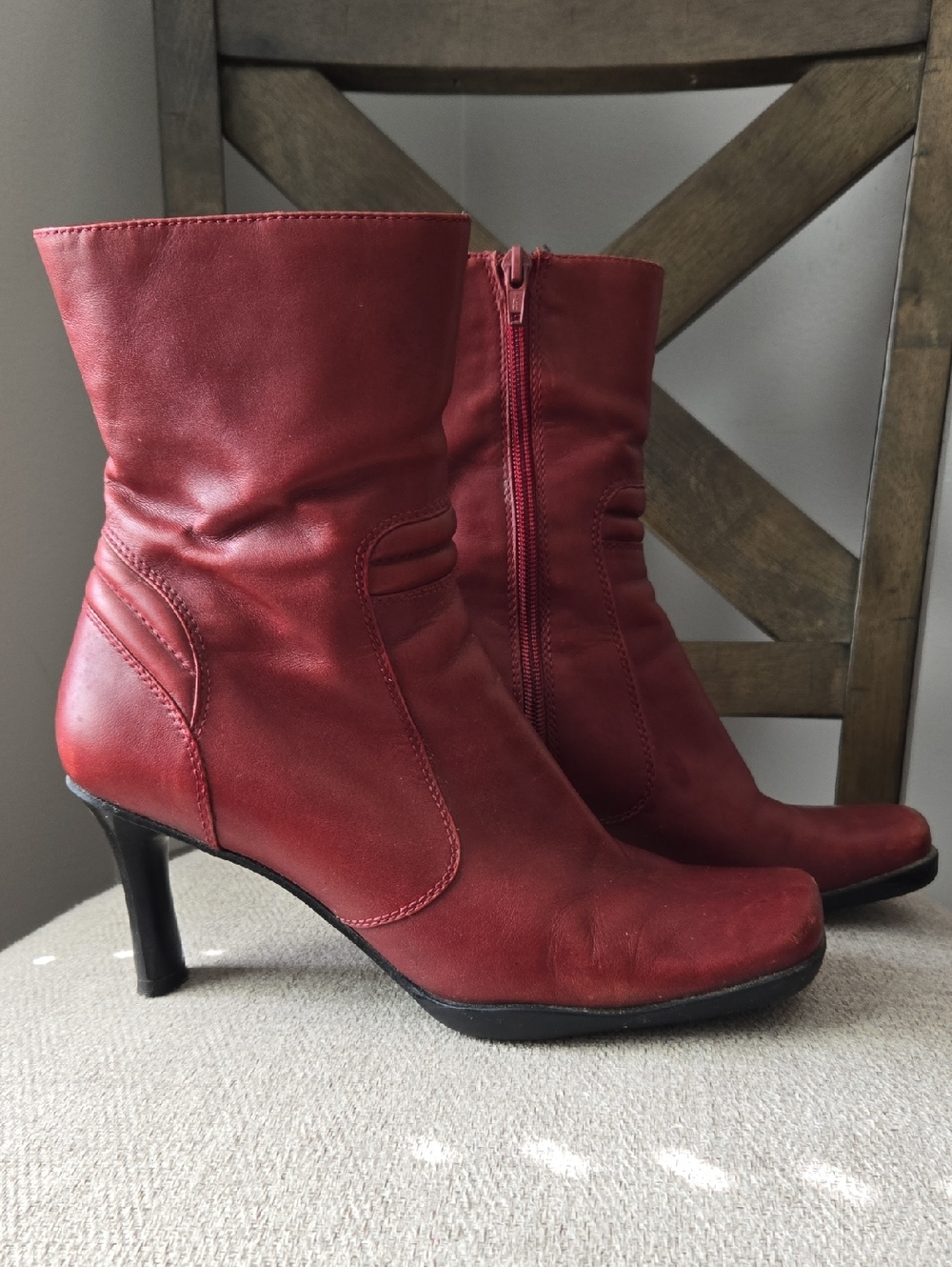 Nine West Red Leather Ankle Heeled Boots